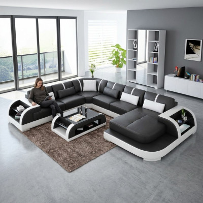 Living room leather XXL couch sofa landscape modern designer upholstery