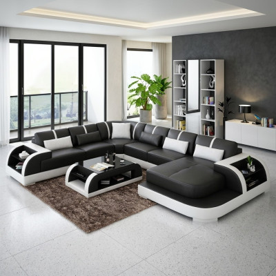 Living room leather XXL couch sofa landscape modern designer upholstery