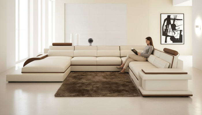 Modern living room design corner sofa furniture leather upholstered corner couch
