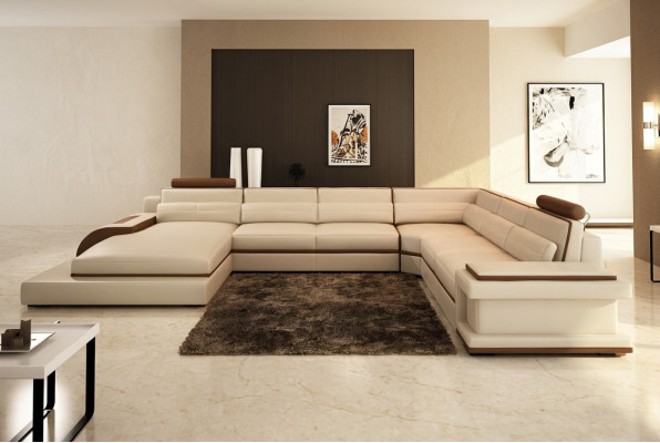 Modern living room design corner sofa furniture leather upholstered corner couch