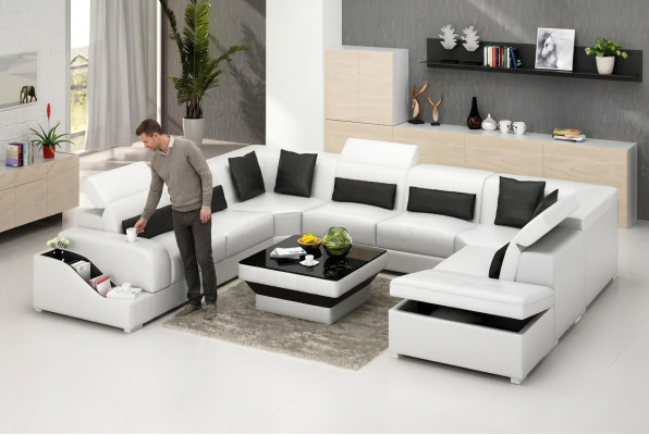 Living room leather XXL couch sofa landscape modern designer corner upholstery