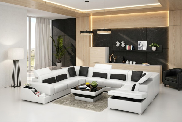 Living room leather XXL couch sofa landscape modern designer corner upholstery