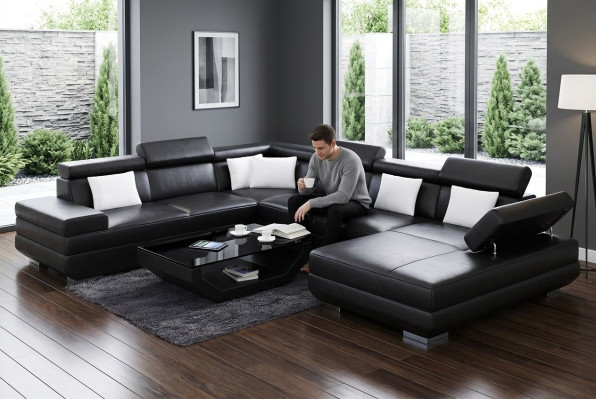 Sofa living room leather XXL couch upholstery landscape modern designer