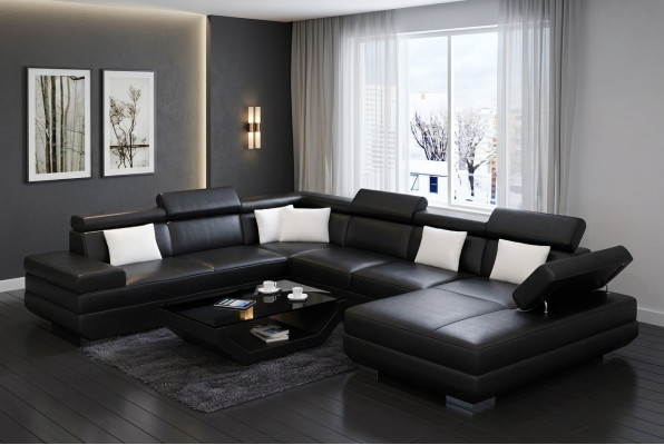 Sofa living room leather XXL couch upholstery landscape modern designer