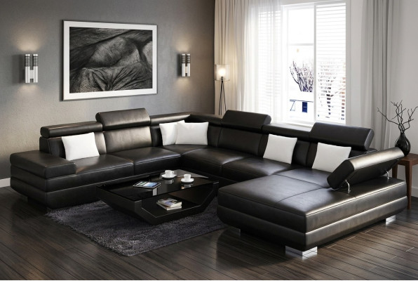 Corner sofa living room design modern sectional leather upholstery couch sofa