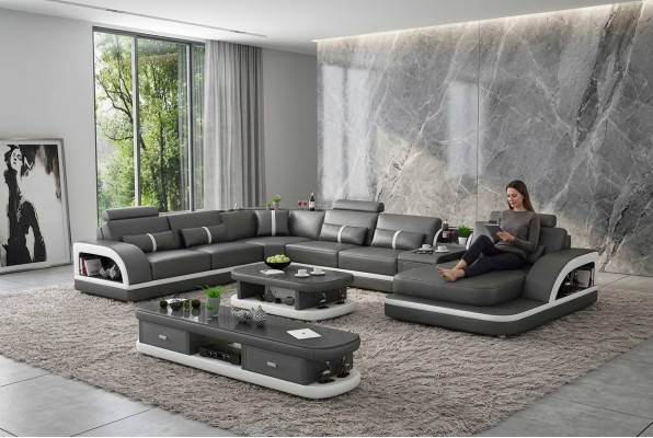 Living room landscape couch upholstery sofa set 3-piece set coffee table sideboard