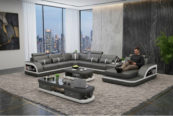 Living room leather XXL couch sofa upholstery landscape modern designer