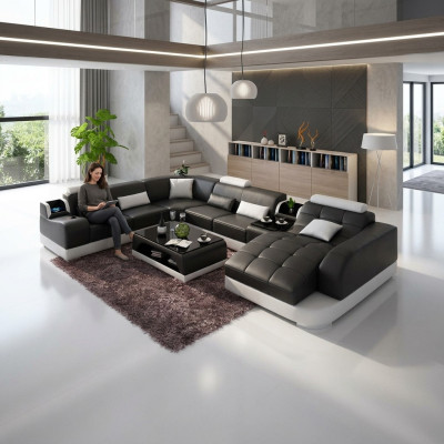 Upholstered corner leather sofa, living room sofa, corner couch, corner suite sofa with