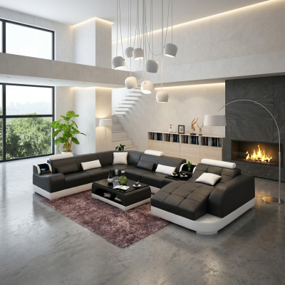 Upholstered corner leather sofa, living room sofa, corner couch, corner suite sofa with