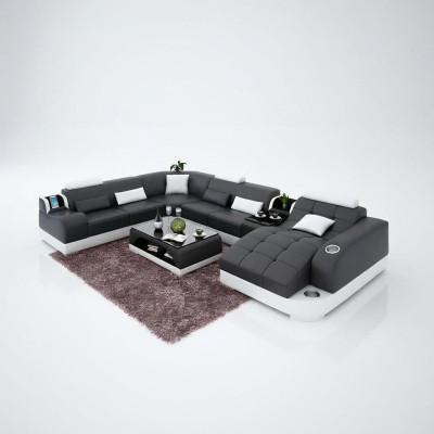 Upholstered corner leather sofa, living room sofa, corner couch, corner suite sofa with