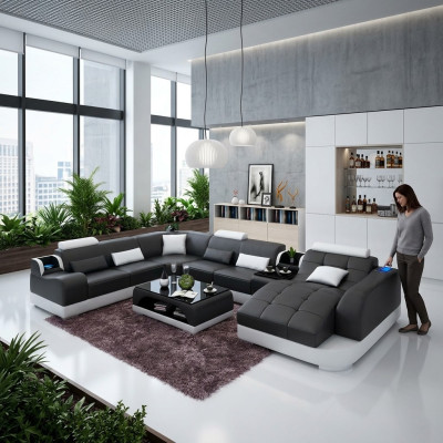 Living room design corner sofa furniture modern corner couch leather upholstery couch