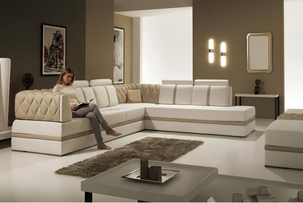Corner sofa, leather sofa, design sofa, L-shaped corner sofa, modern upholstery, living room.