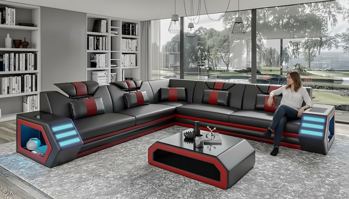 Design living room corner couch corner sofa furniture leather upholstery couch sofa L-shape + table