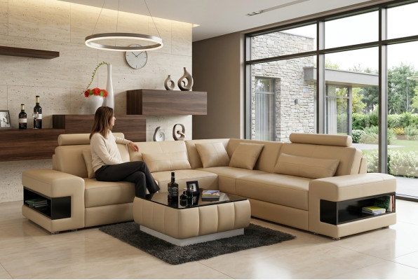Design corner sofa, decoration, living room furniture, modern corner couch, leather upholstery, couch