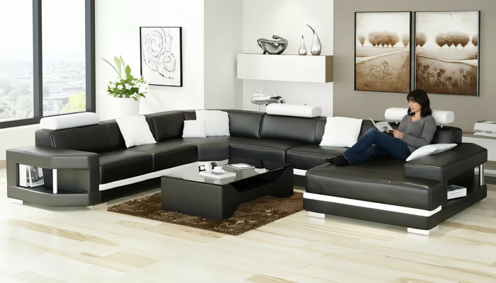 Modern design living room corner sofa furniture leather upholstered couch