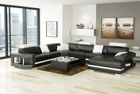 Modern design living room corner sofa furniture leather upholstered couch