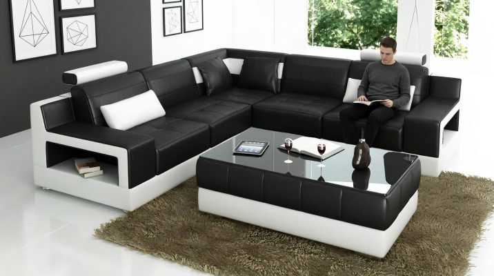 Living room leather XXL couch landscape sofa modern designer corner upholstery