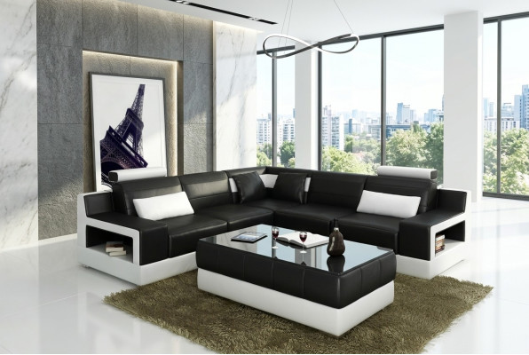 Living room leather XXL couch landscape sofa modern designer corner upholstery