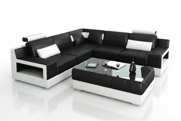 Living room leather XXL couch landscape sofa modern designer corner upholstery