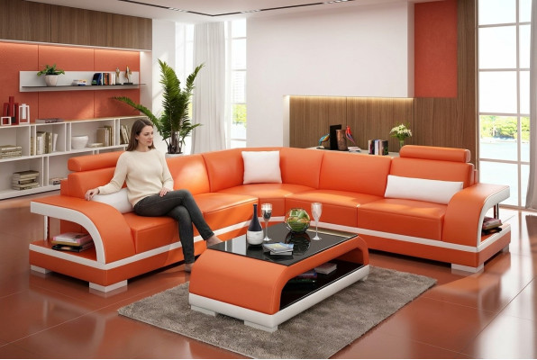 Living room leather XXL couch sofa modern designer corner upholstery padding