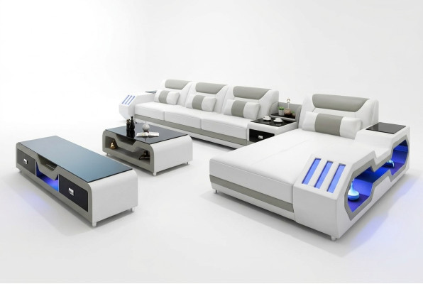 Leather sofa LED illuminated designer corner couch upholstered corner suite sofa 2-piece set