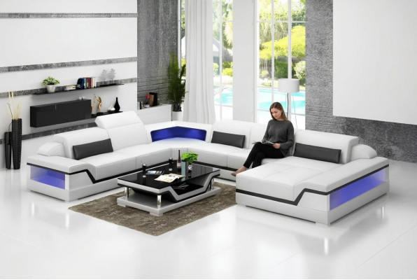 Leather sofa, sectional U-shaped modern sofa, living landscape leather couch