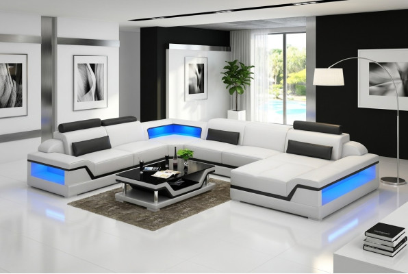 Leather sofa, sectional U-shaped modern sofa, living landscape leather couch