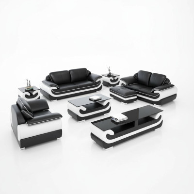 Classic leather sofa set complete 8-piece set living room set table stool