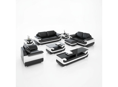 Classic leather sofa set complete 8-piece set living room set table stool