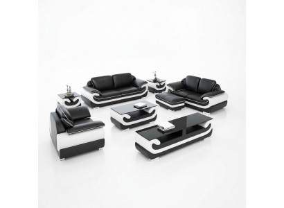Classic leather sofa set complete 8-piece set living room set table stool
