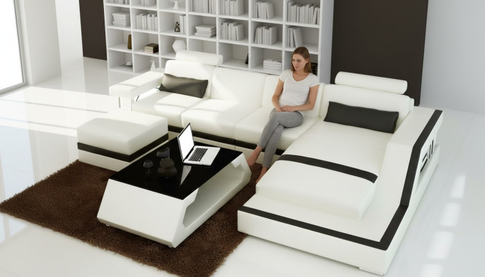 Leather sofa corner sofa L shape coffee table stool living area modern sofa 3-piece new