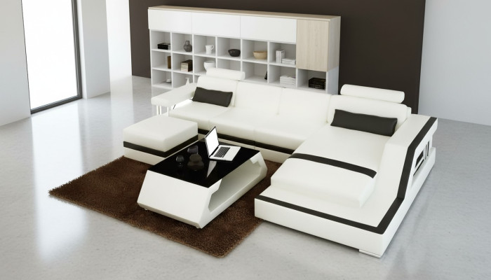 Leather sofa corner sofa L shape coffee table stool living area modern sofa 3-piece new