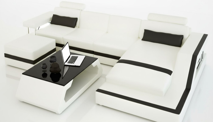 Leather sofa corner sofa L shape coffee table stool living area modern sofa 3-piece new