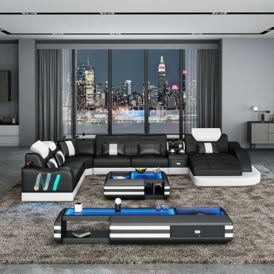 Designer living landscape LED lit corner sofa couch sofa corner set leather sofa