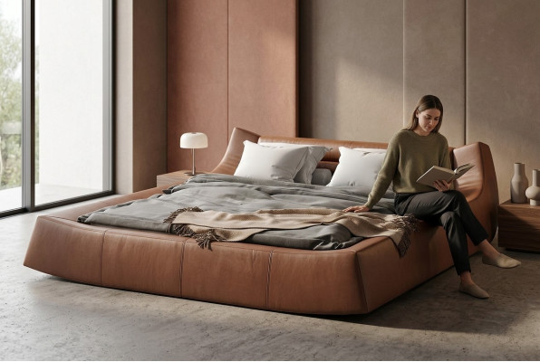Designer bed double beds modern hotel leather fabric double bed