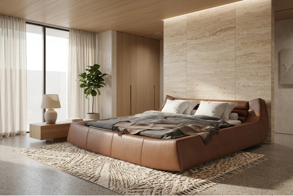 Designer bed double beds modern hotel leather fabric double bed