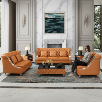 Design living landscape sofa set 3+2 seater leather sofa living room Chesterfield
