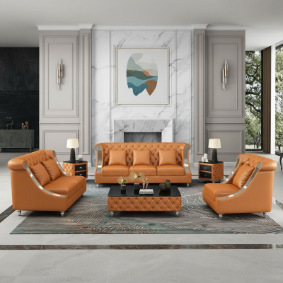 Design living landscape sofa set 3+2 seater leather sofa living room Chesterfield