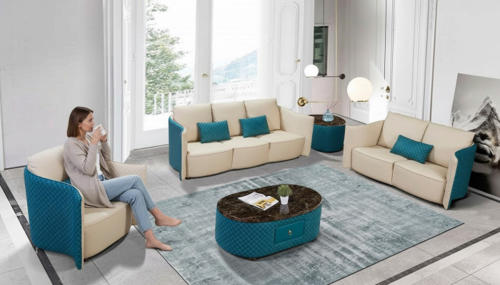 Leather sofa, designer sofa set, 2-piece upholstered set.