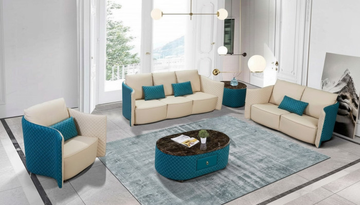 Leather sofa, designer sofa set, 2-piece upholstered set.