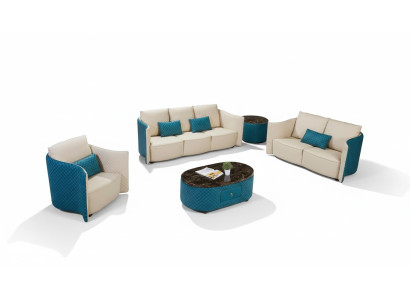 Leather sofa, designer sofa set, 2-piece upholstered set.