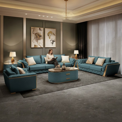 Leather Designer Sofa Couch Upholstery Suite 6-piece Set Sets Coffee Table