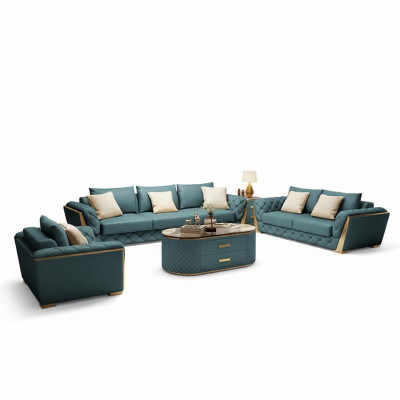 Leather Designer Sofa Couch Upholstery Suite 6-piece Set Sets Coffee Table