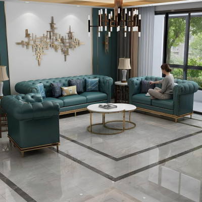 Chesterfield Sofa Set Couch Upholstered Sofa 6-piece Living Room Set Tables