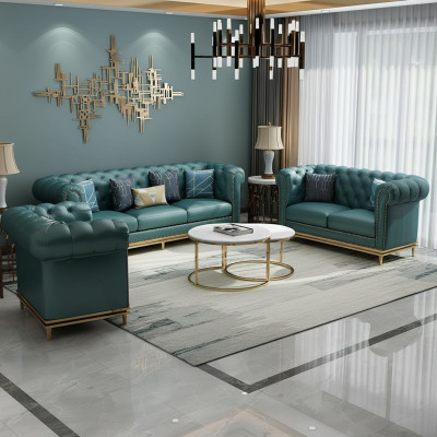 Chesterfield Sofa Set Couch Upholstered Sofa 6-piece Living Room Set Tables