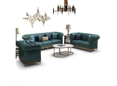 Chesterfield Sofa Set Couch Upholstered Sofa 6-piece Living Room Set Tables
