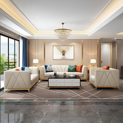 Medusa stainless steel leather sofa set couch living room furniture 4-piece set