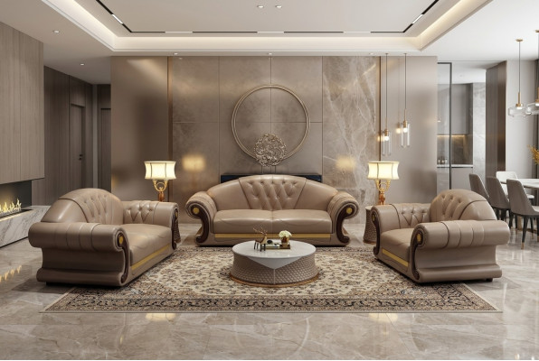 Chesterfield Sofa Classic Couch Set 3-Piece Couch Set Seat Cushion