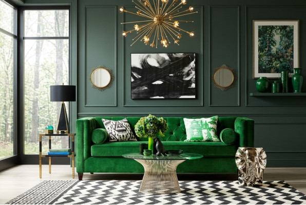 Chesterfield three-seater fabric living room design couches upholstered sofa sofas green