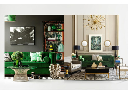 Chesterfield three-seater fabric living room design couches upholstered sofa sofas green